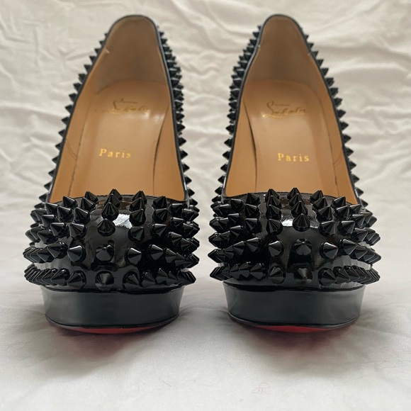 New In Box Christian Louboutin Black Patent Leather Stud High Heels - Picture 6 of 14